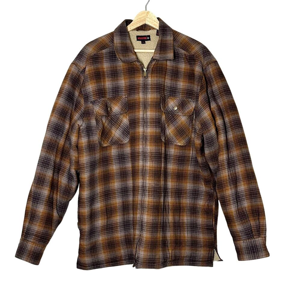 Wolverine Sherpa Lined Full Zip Jacket Men’s Size L Brown Plaid Trucker Rancher